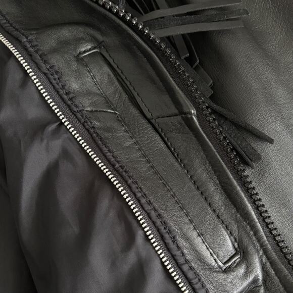 VTG Leather Fringe Rose Jacket Western Biker Boho Rockabilly Cowgirl Rodeo Blck - Picture 9 of 13